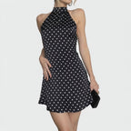 Polka Dot High Neck Halter Mini Dress