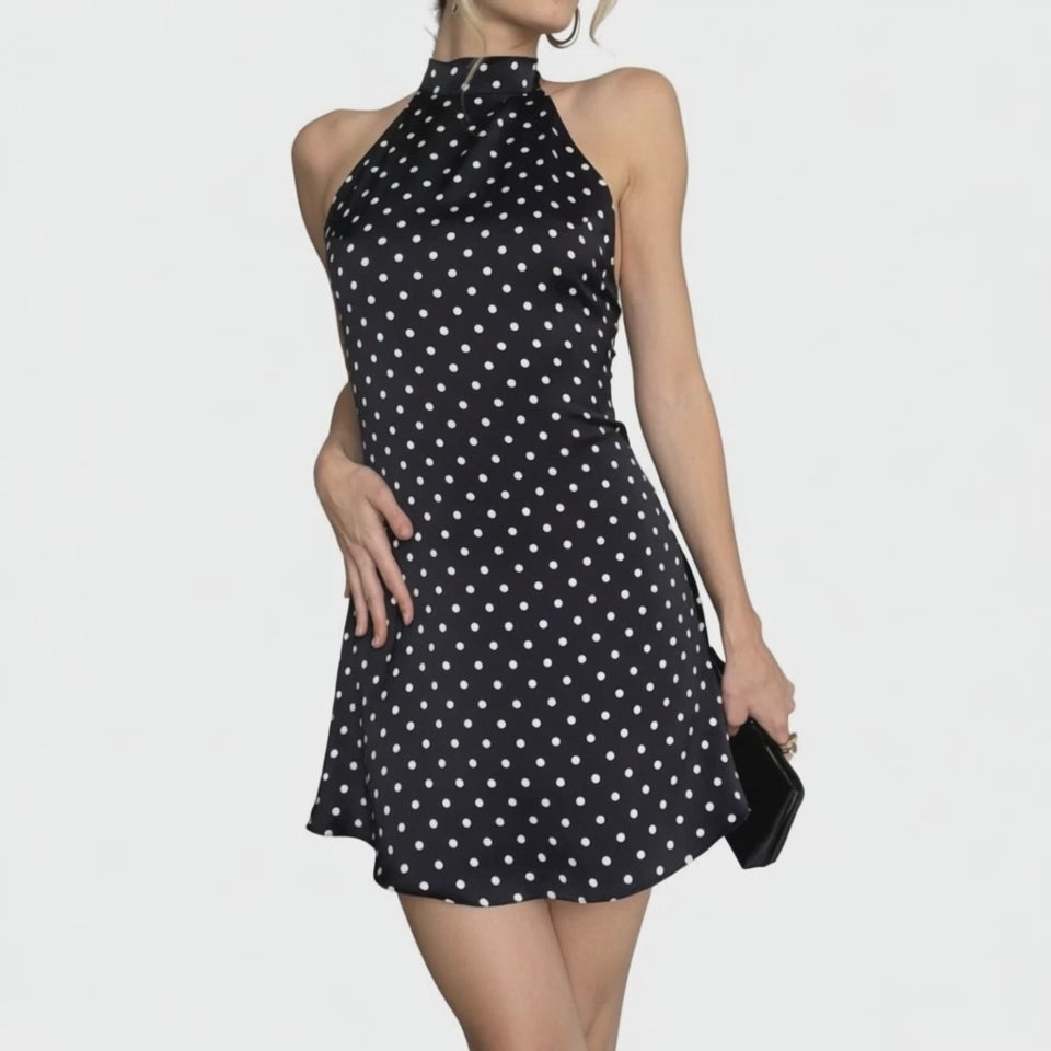 Polka Dot High Neck Halter Mini Dress