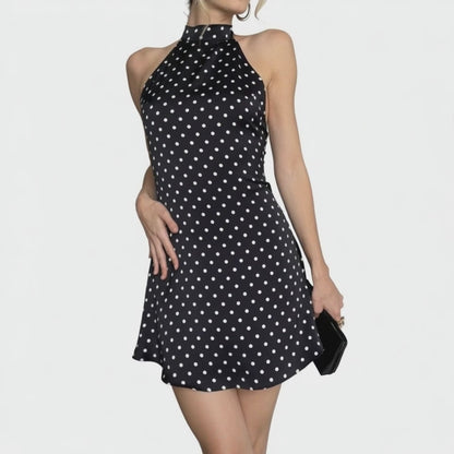 Polka Dot High Neck Halter Mini Dress